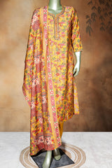 Mustard Maslin Ready Made Suit with Elegant Neck Embroidery