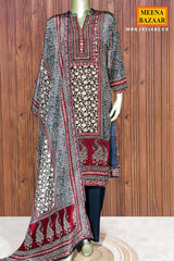 Blue Crepe Ready Made Suit with Designer Neck Embroidery