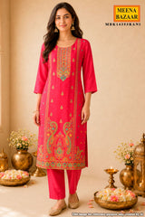 Rani Silk Neck Embroidered Suit