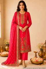 Rani Silk Neck Embroidered Suit