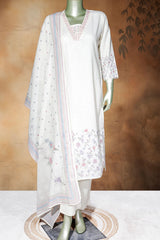 Cream Cotton Ready-Made Suit with Elegant Neck Embroidery