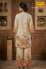 Cream Cotton Kurti Suit with Neck Embroidery