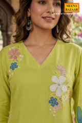 Mehandi Muslin ReadyMade Embroidered Suit