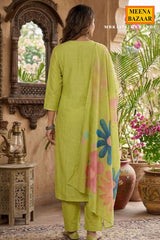 Mehandi Muslin ReadyMade Embroidered Suit
