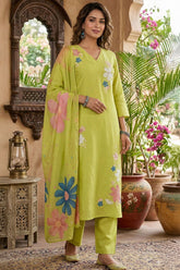 Mehandi Muslin ReadyMade Embroidered Suit