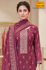 Maroon Chanderi Unstitched Suit with Elegant Embroidery