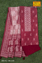 Maroon Chanderi Unstitched Suit with Elegant Embroidery