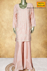 Peach Chinon Embroidered Ready Made Suit