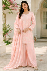 Peach Chinon Embroidered Ready Made Suit
