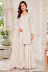 Tussar Chinon Embroidered Ready Made Suit