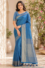 Lehariya Softy Blue Silk Weaving Jal Saree