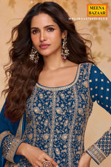 Blue Georgette Embroidered Gown