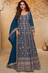 Blue Georgette Embroidered Gown