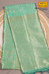 Sea Green Silk Saree with Elegant Weaving Buti