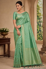 Sea Green Silk Saree with Elegant Weaving Buti