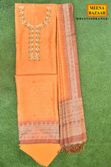 Orange Embroidered Suit Set with Dupatta