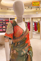 Mehandi Georgette Saree Set with Sequins Jaal Work