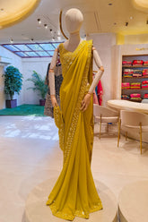 Graceful Mustard Saree With Elegant Embroidery Work