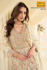 Graceful Cream Georgette Anarkali with Elegant Embroidery