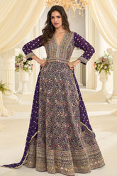 Graceful Purple Georgette Anarkali with Elegant Embroidery