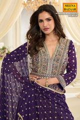 Graceful Purple Georgette Anarkali with Elegant Embroidery