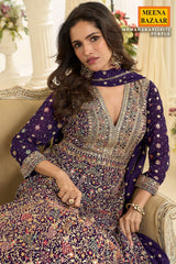 Graceful Purple Georgette Anarkali with Elegant Embroidery