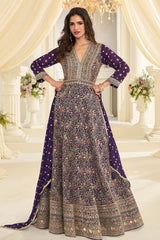 Graceful Purple Georgette Anarkali with Elegant Embroidery