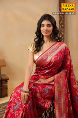 Rani Silk Saree with Multicolour Floral Banarasi Weave