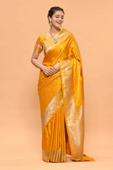 Banarasi Silk Floral Woven Mustard Saree