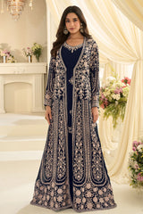 Royal Purple Chinon Ready-Made Suit with Designer Long Jacket