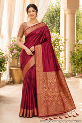 Mayuri Wine Silk Weaving Saree