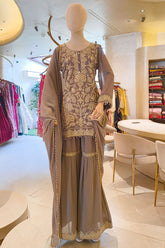 Gracefull Grey Georgette Sharara Set with Zari Embroidery