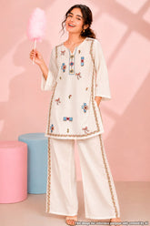 Cream Cotton Embroidered Cord Set