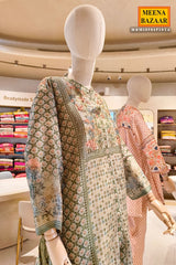 Pista Printed Kurta Set with Floral Yoke