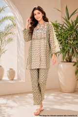 Pista Printed Kurta Set with Floral Yoke