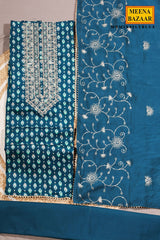 Blue Maslin Neck Embroidered Suit Set