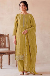 Mustard Crush Tissue Embroidered Suit