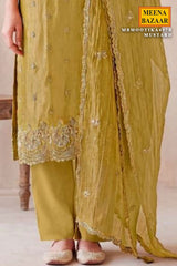 Mustard Crush Tissue Embroidered Suit