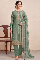 Sea Green Crush Tissue Embroidered Suit