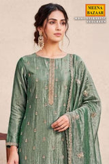 Sea Green Crush Tissue Embroidered Suit