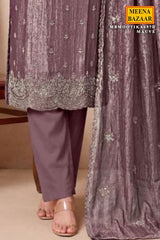 Mauve Crush Tissue Embroidered Suit