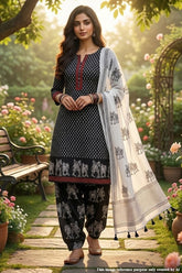Black Ethnic Printed Unstitched Suit Piece Set