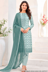 Grey Embroidered Silk Unstitched Suit Set with Dupatta for Women