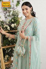 Firozi Chanderi Embroidered Suit Set