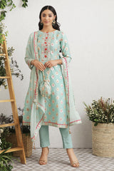 Firozi Chanderi Embroidered Suit Set