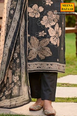 Black Cotton Embroidered Unstitched Suit