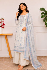 Firozi Cotton Unstitched Suit with Neck Embroidery
