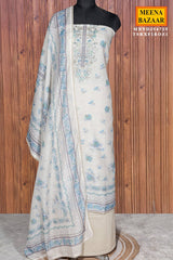 Firozi Cotton Unstitched Suit with Neck Embroidery