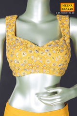 Mustard Georgette Embroidered Bustier-Skirt with Cape 3 Piece Co-ord Set
