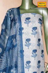 Blue Cotton Unstitched Suit Set with Dupatta for Women